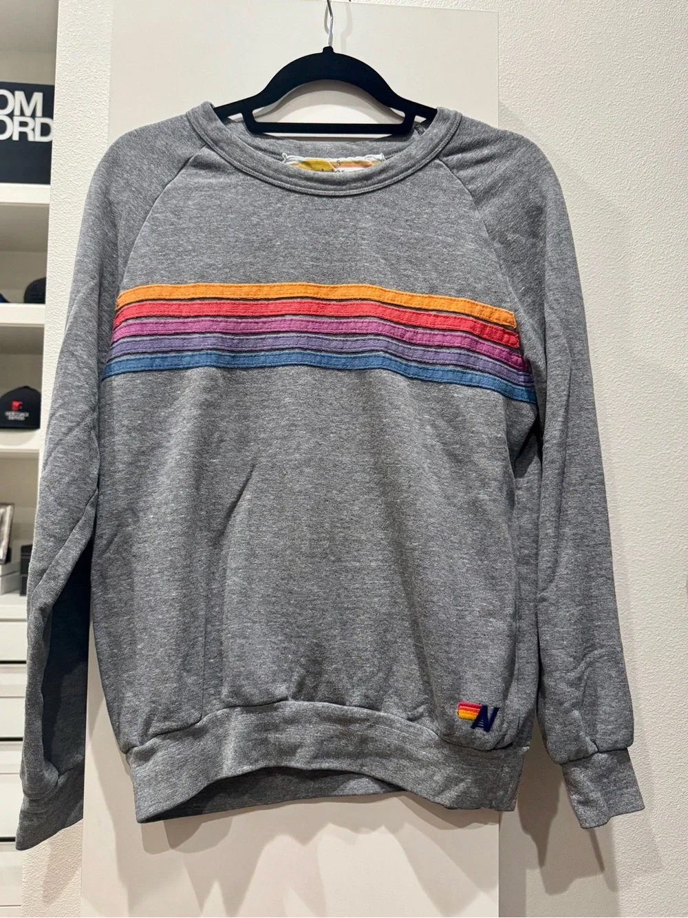 Aviator Nation 5 Stripe Grey Crewneck Sweatshirt - Picture 1 of 3